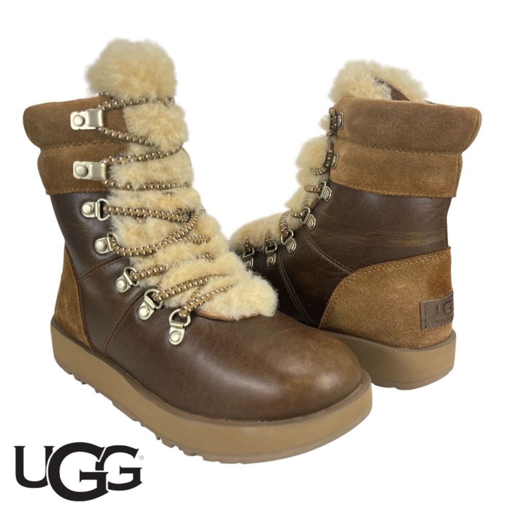 UGG Women’s 5 Viki Waterproof Chestnut‎ Shearling Lace Up Boots
